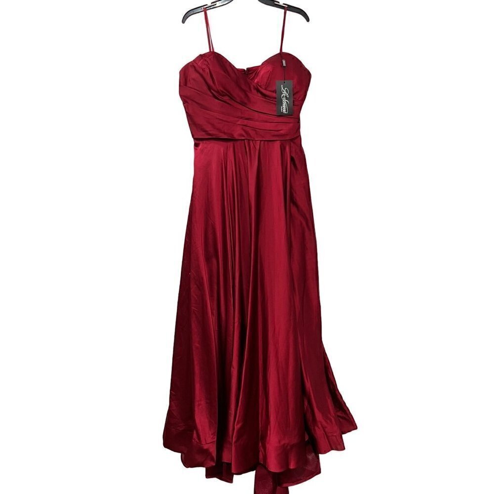 New La Femme Size 16 Strapless Slit Satin Ballgown Wine Prom Dress **Thread Pull - Picture 2 of 16